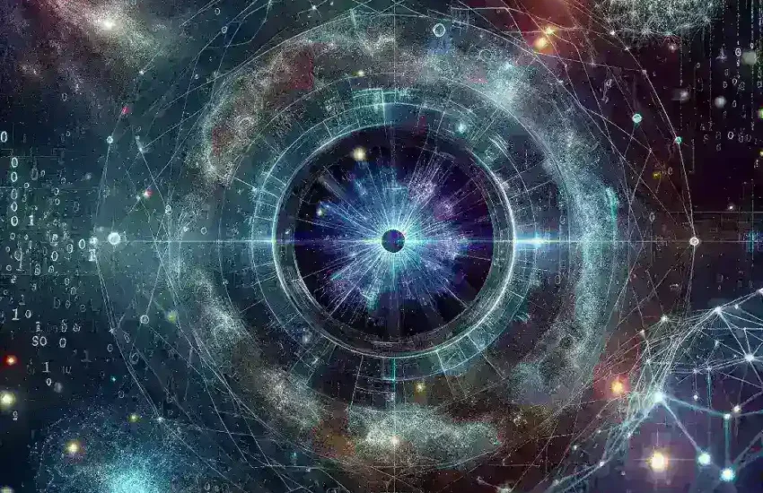 "Illustration of a quantum telescope equipped with AI filters, showcasing its advanced technology designed for detecting dark matter signatures in the universe."